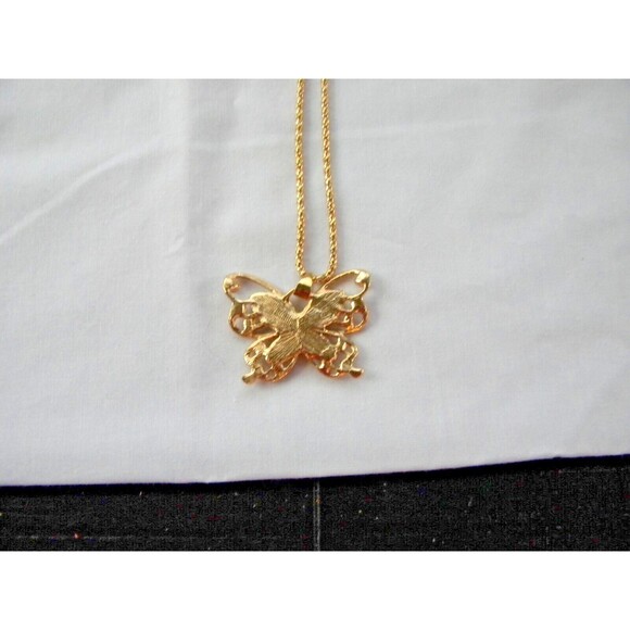 Lady's Rose Golden Butterfly Charm Pendant Necklace Gift 11.5" with 2" ext. - Picture 5 of 8